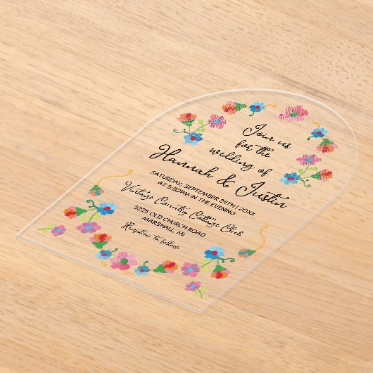 刺繍メキシカンフィエスタ結婚フローラ アクリル招待状 (レイダウン)