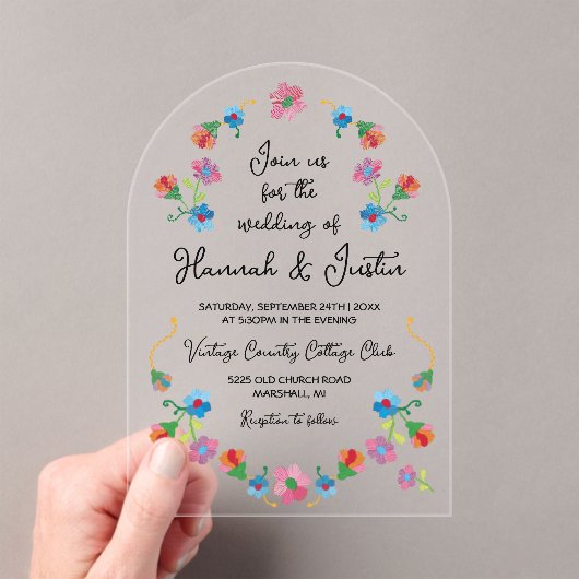 刺繍メキシカンフィエスタ結婚フローラ アクリル招待状 (インサイチュ (ポータブル))