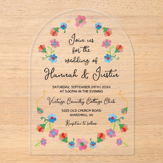 刺繍メキシカンフィエスタ結婚フローラ アクリル招待状 (正面)