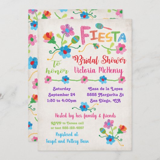 刺繍メキシコフェスタブライダルシャワー招待 招待状 (正面/裏面)