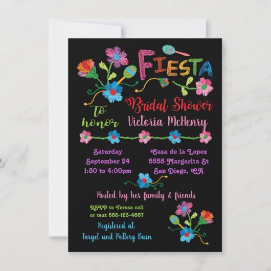 刺繍メキシコフェスタブライダルシャワー招待 招待状 (正面)