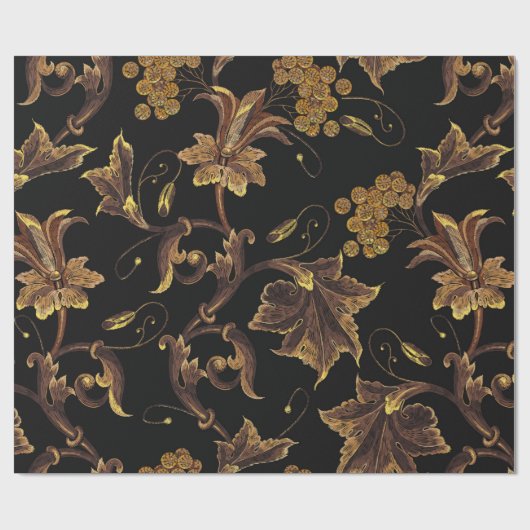刺繍ルネッサンス金フローラの継ぎ目無し模様 ラッピングペーパー (フラット)