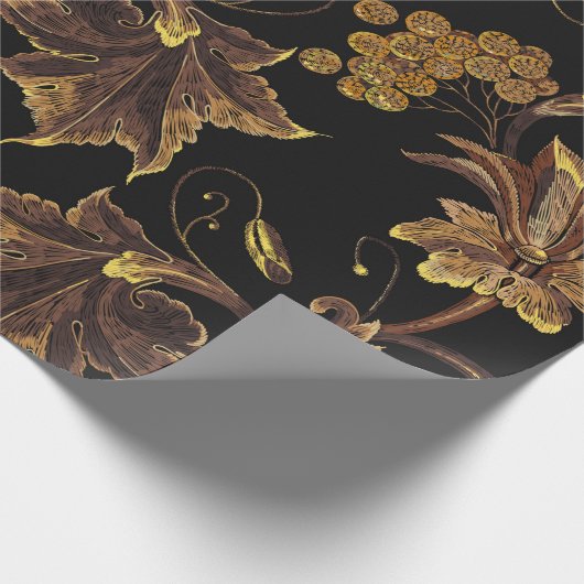 刺繍ルネッサンス金フローラの継ぎ目無し模様 ラッピングペーパー (角)
