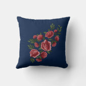 刺繍レッドローゼグリーン葉フローラブルー クッション (裏面)