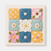 刺繍レースと花のキルトブロック マグネット (正面)