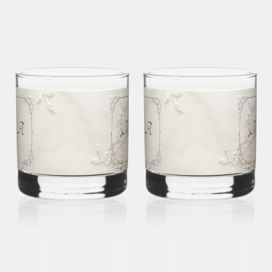 刺繍レースの結婚タンブラーのガラス ウイスキーグラス (左)