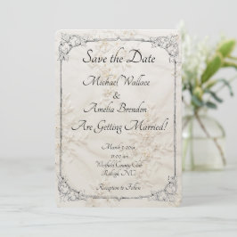 刺繍レースの結婚式 Save the Date カード