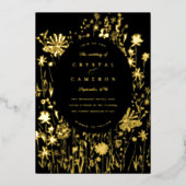 刺繍ワイルドフラワーフィールドフローラメドウ金ゴールド 箔招待状 (正面)