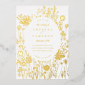 刺繍ワイルドフラワーフィールドフローラメドウ金ゴールド 箔招待状 (正面)