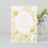 刺繍ワイルドフラワーフィールドフローラメドウ金ゴールド 箔招待状 (立ち正面)