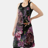 刺繍人間のスカルとピンクの蘭の花パット エプロン (インサイチュ)