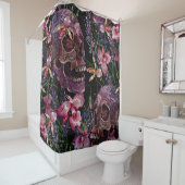 刺繍人間のスカルとピンクの蘭の花パット シャワーカーテン (インサイチュ)