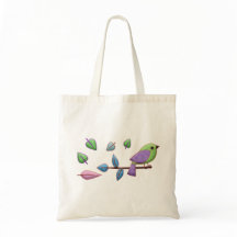 刺繍入り紫グリーンピンク葉バード