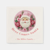 刺繍効果クリスマスサンタ名前をカスタムする スタンダードカクテルナプキン (正面)