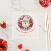 刺繍効果クリスマスサンタ名前をカスタムする スタンダードカクテルナプキン (インサイチュ)
