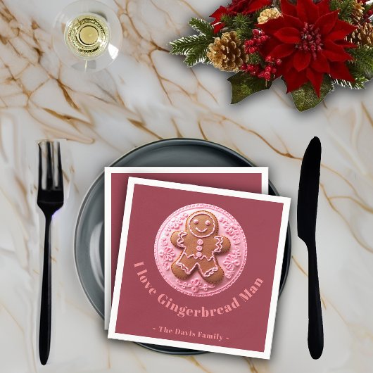 刺繍効果クリスマスジンジャーマン名前をカスタムする スタンダードカクテルナプキン