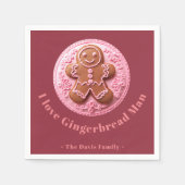 刺繍効果クリスマスジンジャーマン名前をカスタムする スタンダードカクテルナプキン (正面)