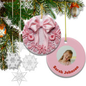 刺繍効果クリスマスボウカスタムの写真名 セラミックオーナメント