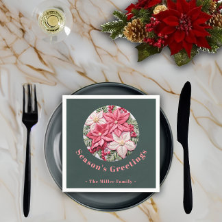 刺繍効果クリスマスポインセチア名前をカスタムする スタンダードカクテルナプキン