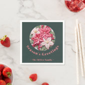 刺繍効果クリスマスポインセチア名前をカスタムする スタンダードカクテルナプキン (インサイチュ)