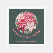 刺繍効果クリスマスポインセチア名前をカスタムする スタンダードカクテルナプキン (正面)