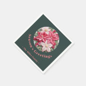 刺繍効果クリスマスポインセチア名前をカスタムする スタンダードカクテルナプキン (角)