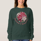 刺繍効果クリスマスポインセチア挨拶 スウェットシャツ (正面)