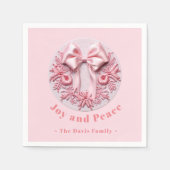 刺繍効果ピンククリスマスボウ名前をカスタムする スタンダードカクテルナプキン (正面)