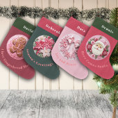 刺繍効果ピンククリスマスボウ名前をカスタムする ラージクリスマスストッキング