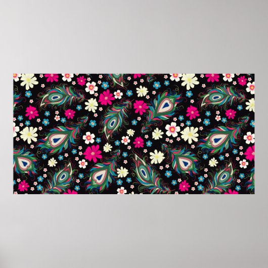 刺繍孔雀の羽のシームレスなパターン。クラス ポスター (正面)
