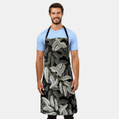 刺繍枝:黒白プリント。 エプロン (着用した状態)