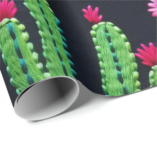 刺繍模様のサボテンと砂漠の花 ラッピングペーパー (ロールコーナー)