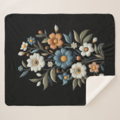 刺繍模様のワイルドフラワー黒い背景 シェルパブランケット (正面(横))