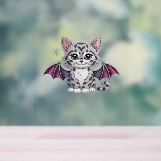 刺繍猫こうもりクラシックTシャツ アクリルサイン (ニュートラル)