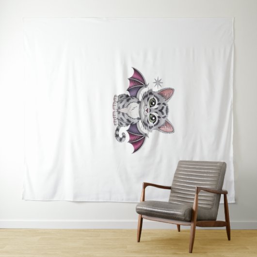 刺繍猫こうもりクラシックTシャツ タペストリー (インサイチュ(横))