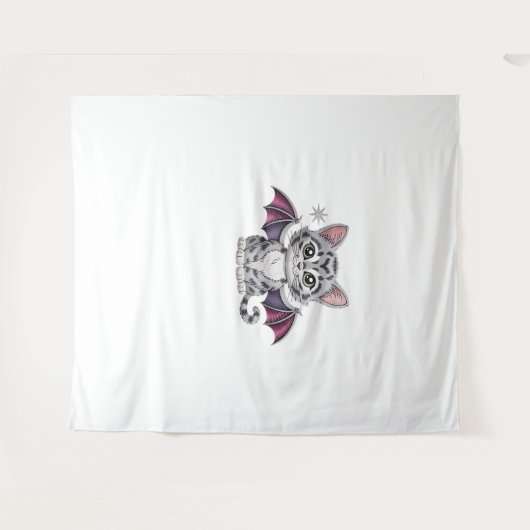 刺繍猫こうもりクラシックTシャツ タペストリー (正面(横))