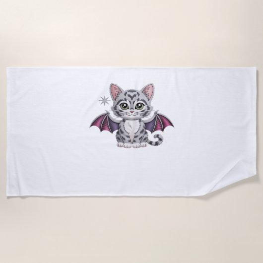 刺繍猫こうもりクラシックTシャツ ビーチタオル (正面)