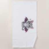 刺繍猫こうもりクラシックTシャツ ビーチタオル (正面)