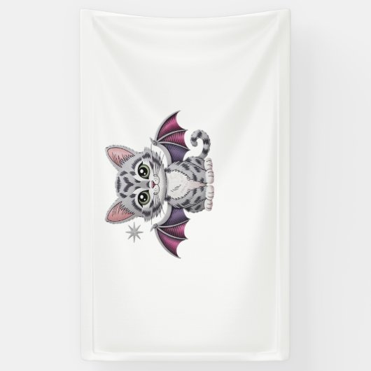 刺繍猫こうもりクラシックTシャツ 横断幕 (縦)