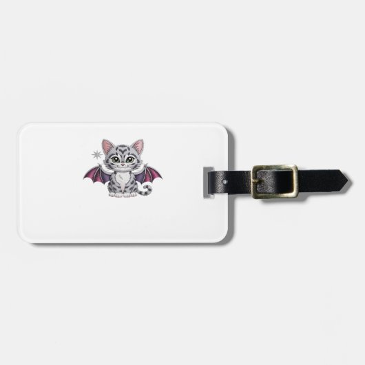 刺繍猫コウモリ クラシックTシャツ ラゲッジタグ (正面横)