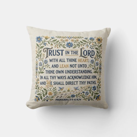 刺繍箴言 3:5-6 KJV 「主を信頼せよ」 クッション (正面)
