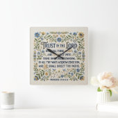 刺繍箴言 3:5-6 KJV 御信頼 スクエア壁時計 (ホーム)