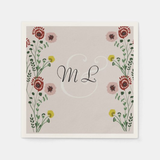 刺繍結婚植物性フローラ緑 スタンダードカクテルナプキン (正面)