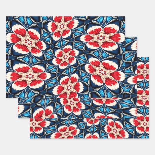 刺繍花柄 ラッピングペーパーシート (セット)