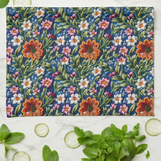 刺繍花 キッチンタオル (折り畳み)