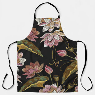 刺繍蓮の花シームレスなパターン エプロン