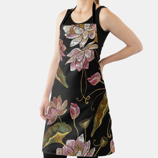 刺繍蓮の花シームレスなパターン エプロン (インサイチュ)