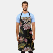 刺繍蓮の花シームレスなパターン エプロン (着用した状態)