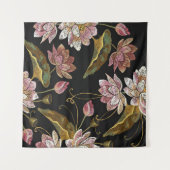 刺繍蓮の花シームレスパターン タペストリー (正面(横))