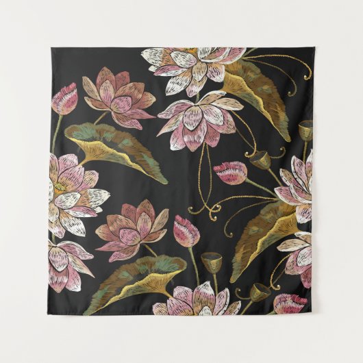 刺繍蓮の花シームレスパターン タペストリー (正面)